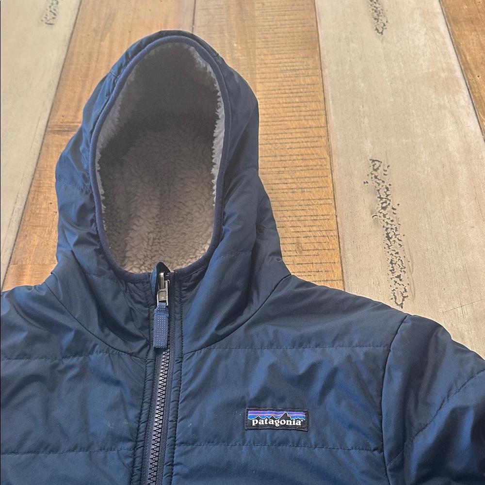 Patagonia Kids Navy Hooded Puffer Jacket - Reversible